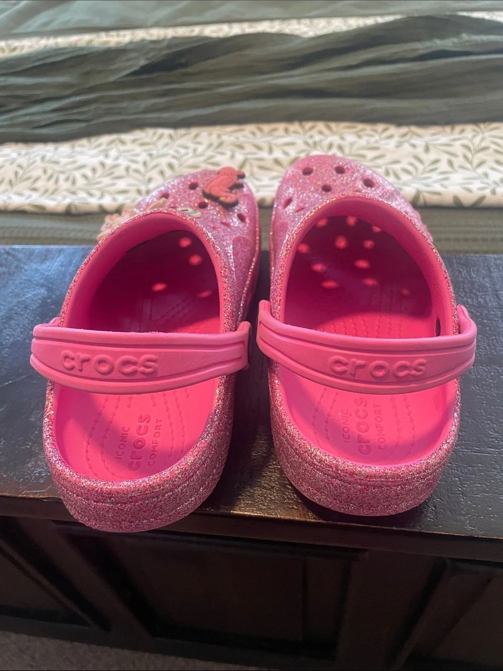 Pink glitter crocs
